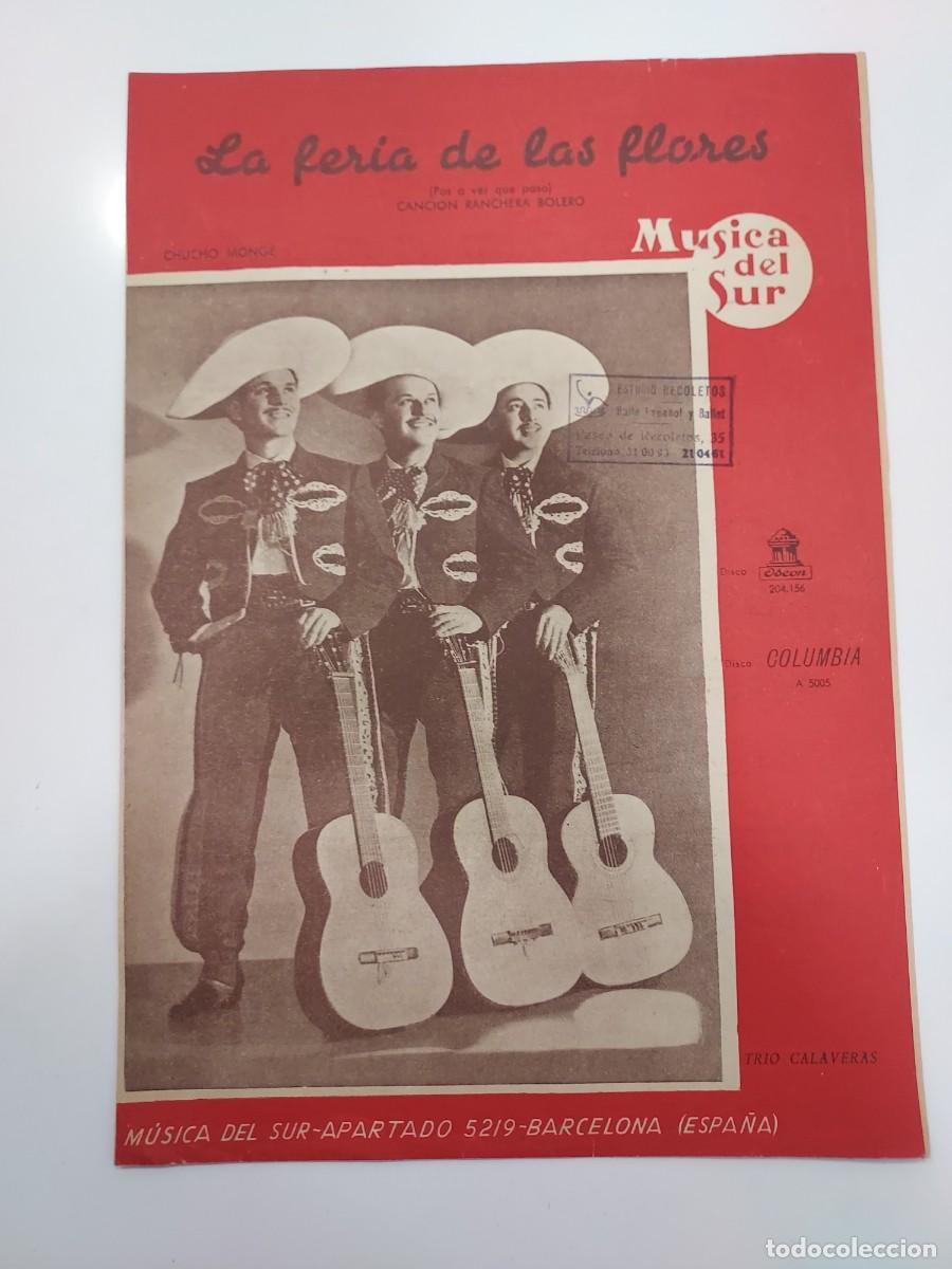 Partituras musicales: Revista M&Uacute;SICA DEL SUR. LA FERIA DE LAS FLORES. Ranchera Bolero. PARTITURA. TR&Iacute;O CALAVERAS. 1948