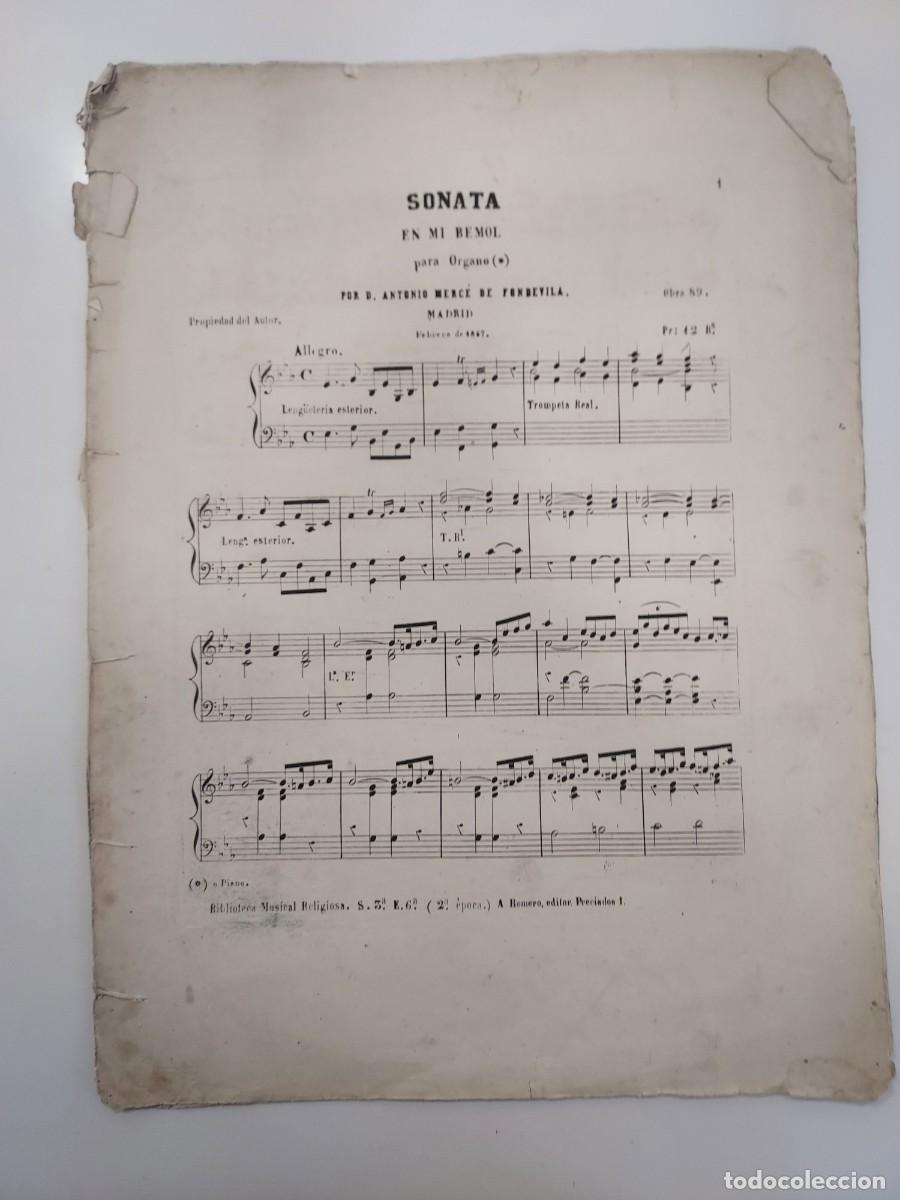 Partituras musicales: Partitura SONATA EN MI BEMOL para &Oacute;rgano. Antonio Merc&eacute; Fondevila. 1857 Biblioteca Musical Religiosa