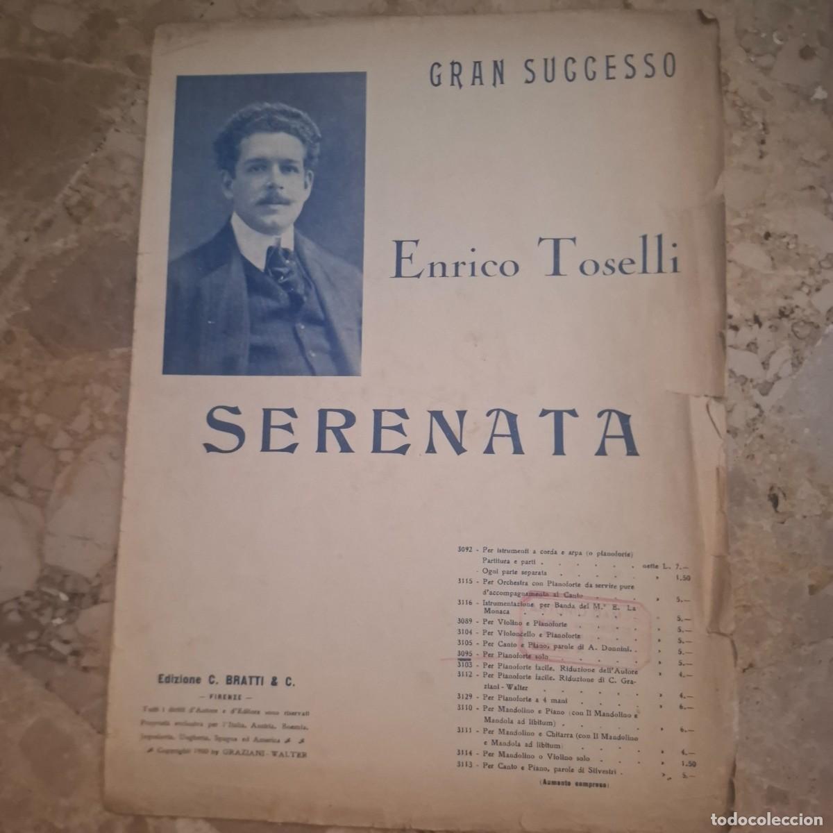 Partituras musicales: Partitura antigua 1927 ENRICO TOSELLI: SERENATA &ndash; EDIZIONE C. BRATTI & C.- FORMATO 33 X 25 CM