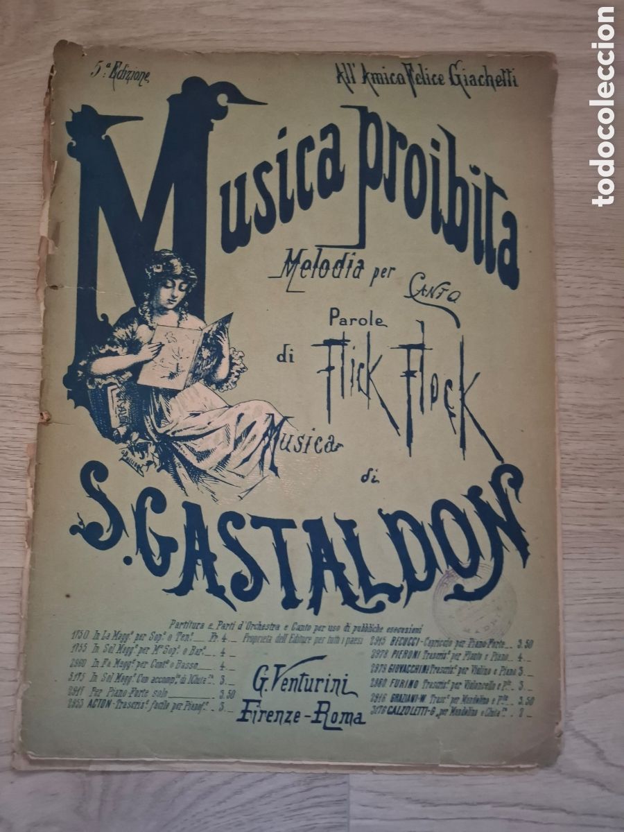 Partiture musicali: Musica proibita, de S. Gastaldon, letra de Flick Flock