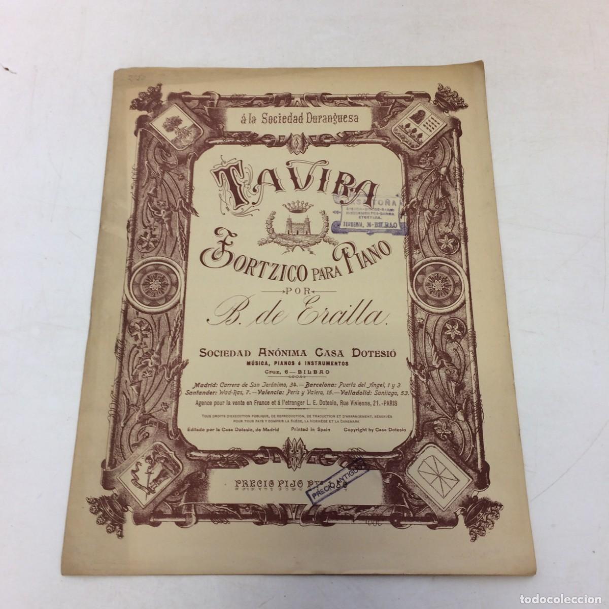 Partituras musicales: Musica: Tavira o La Romeria Zortzico para Piano - R. de Ercilla- Partitura Vintage