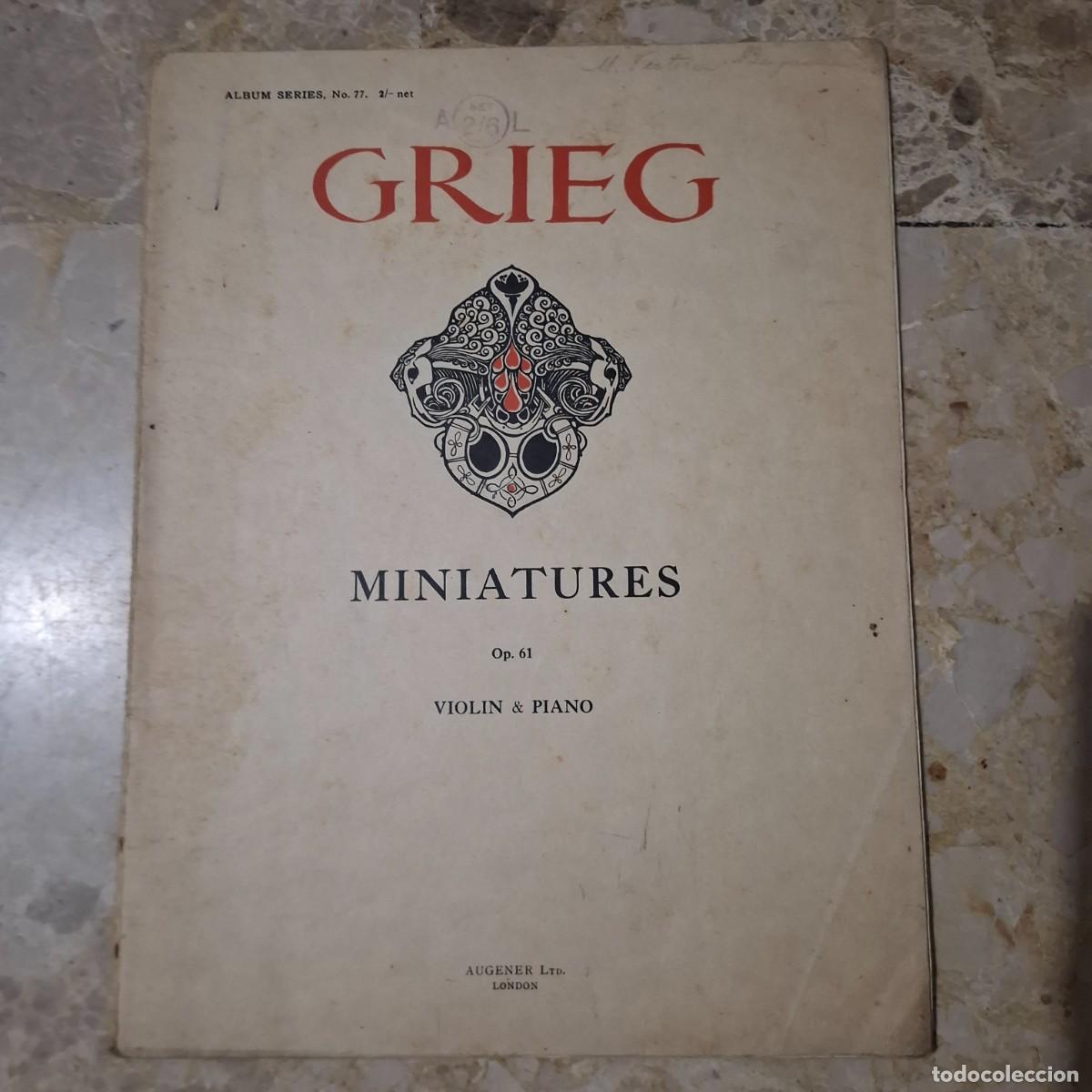 Partituras musicales: &Aacute;lbum vintage de miniaturas de violin y piano Grieg Eyeser #18 canci&oacute;n de Navidad