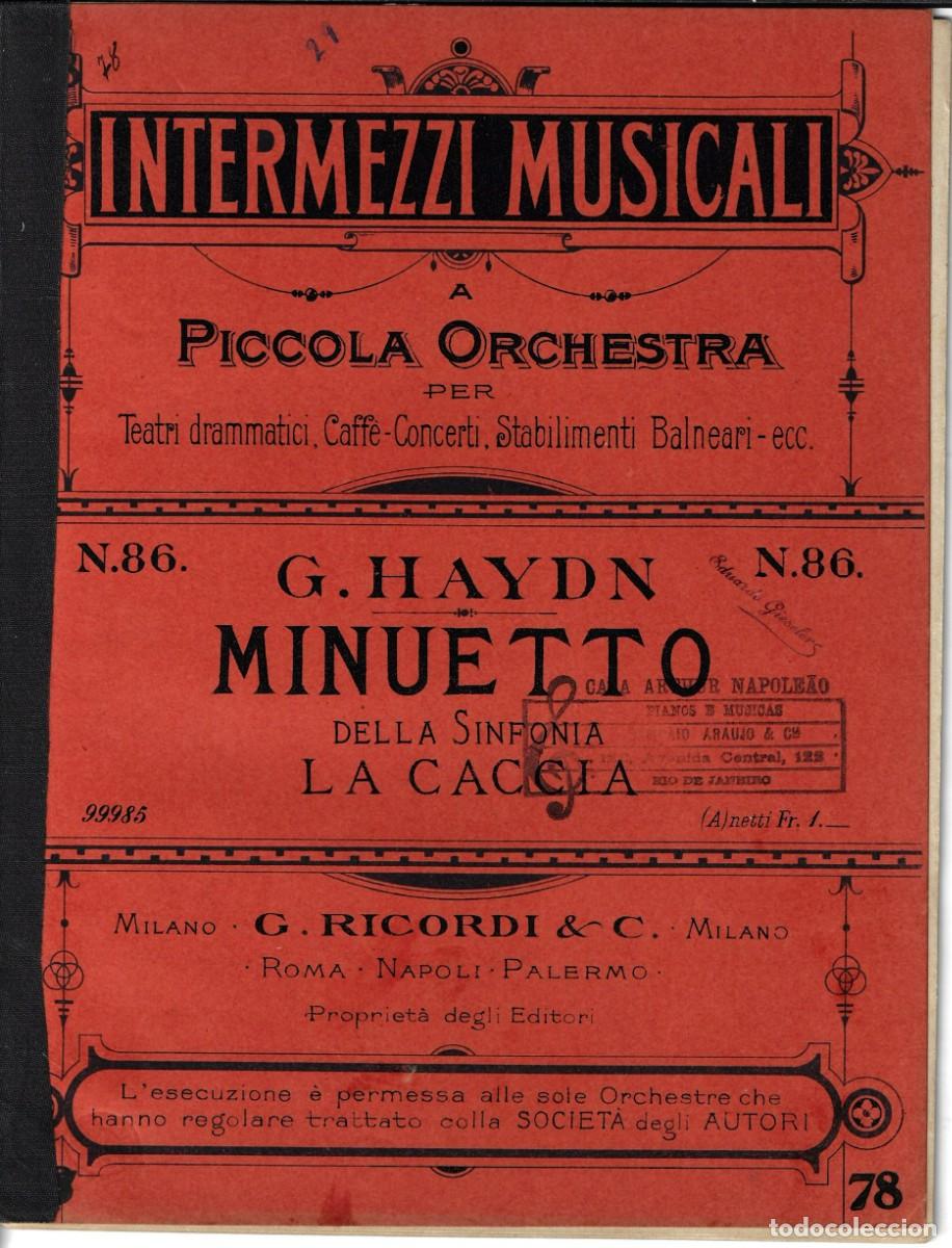 Partituras musicales: Partitura antigua de G. Ricordi: Haydn - Minueto - Para peque&ntilde;a orquesta (11 p&aacute;ginas)