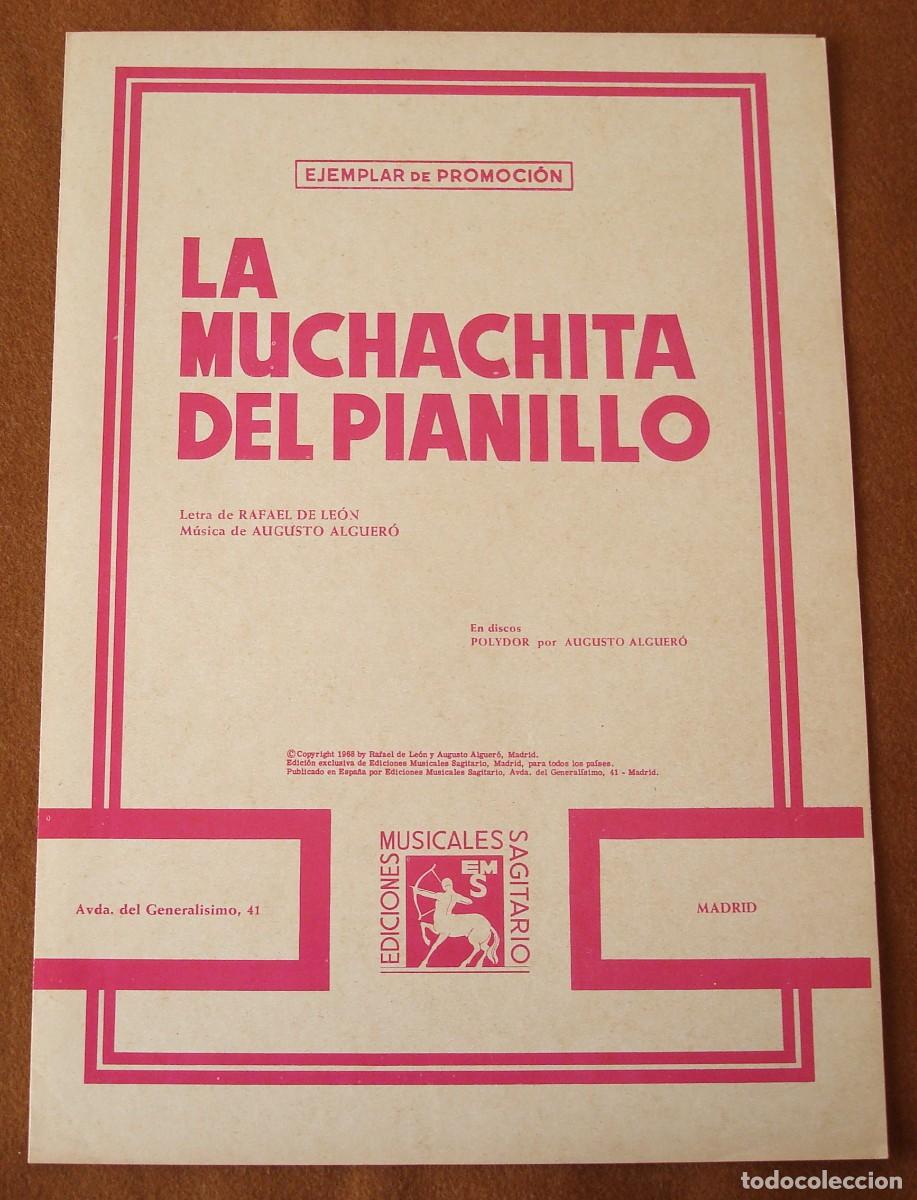 Partituras musicales: Augusto Alguer&oacute; : La muchachita del pianillo - Promocional original 1968 Ed. musicales Sagitario