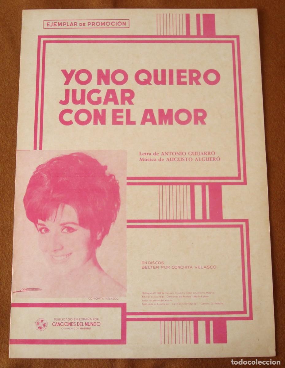 Partituras musicales: Conchita Velasco : Yo no quiero jugar con el amor - Promocional original 1968 Canciones del Mundo