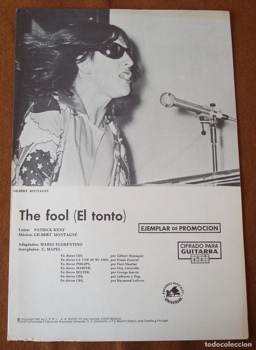Partituras musicales: Gilbert Montagn&eacute; : The fool - Edici&oacute;n promocional original 1971 Ediciones Musicales Universal