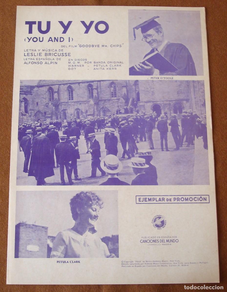 Partituras musicales: Petula Clark : You & I (Goodbye Mr. Chips) - Edici&oacute;n promocional original 1969 Canciones Del Mundo