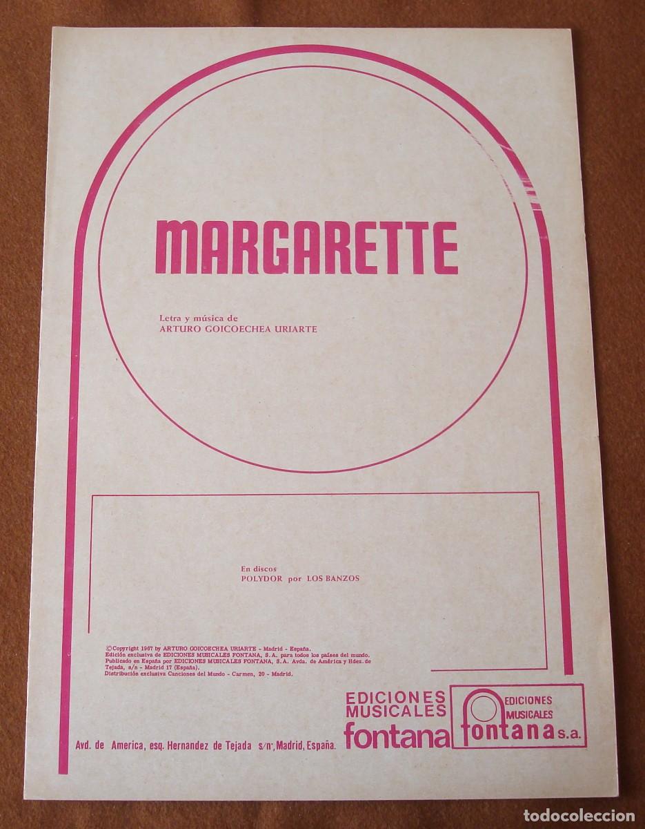 Partituras musicales: Los Banzos : Margarette - Edici&oacute;n original 1967 Ediciones musicales Fontana