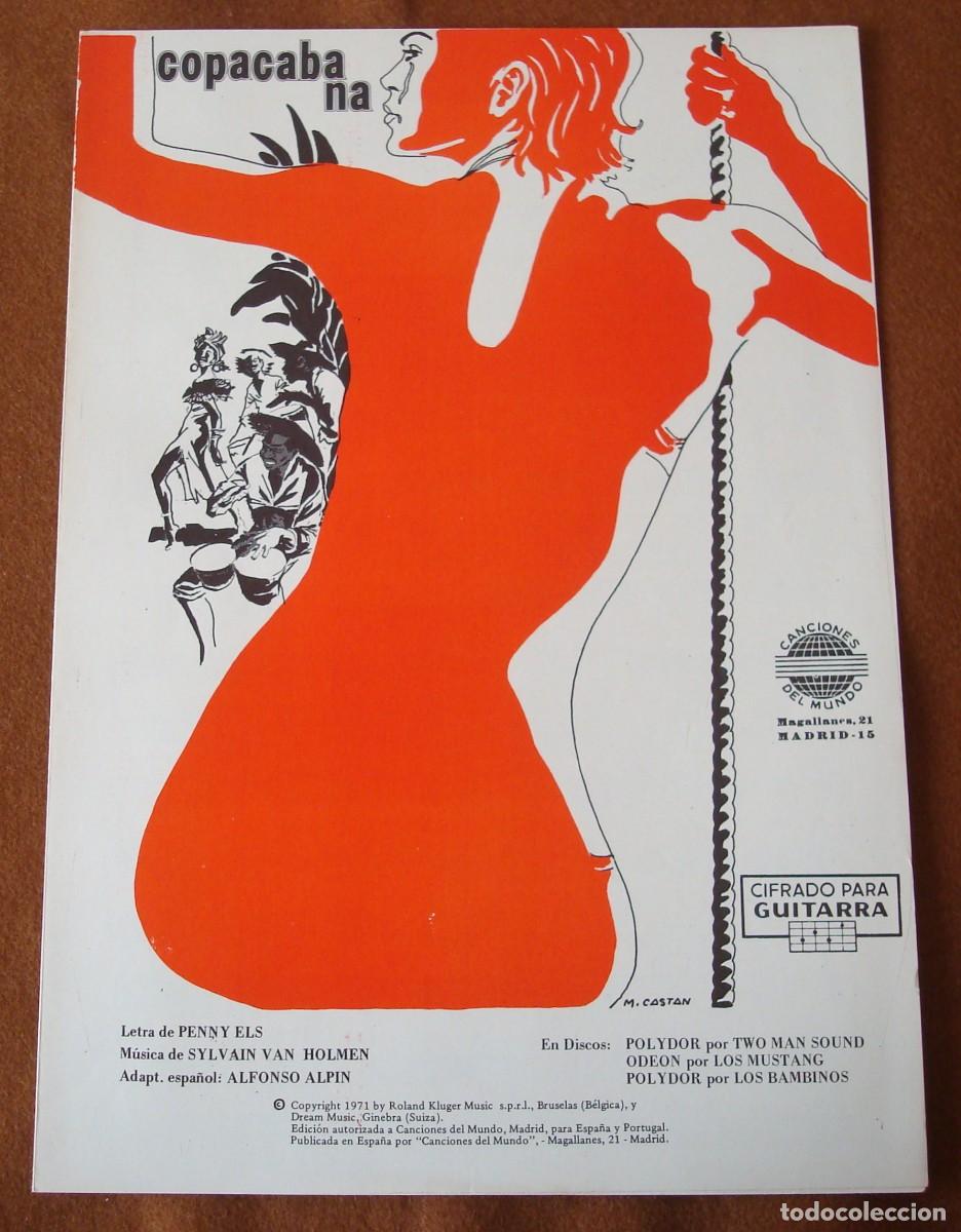 Partituras musicales: Los Mustang : Copacabana - Edici&oacute;n original 1971 Canciones Del Mundo - Los Bambinos