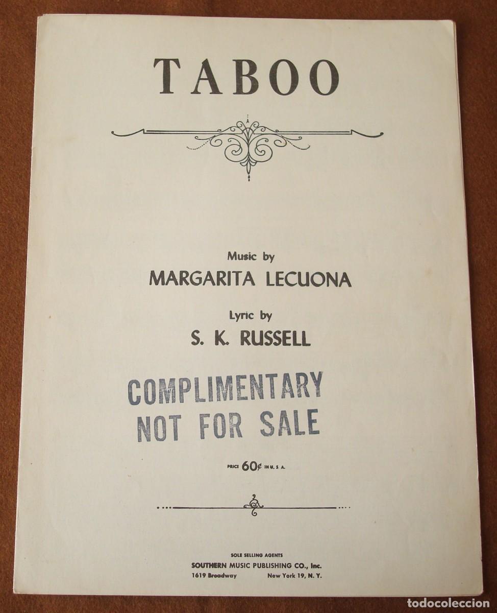 Partituras musicales: Margarita Lecuona & S.K. Russell : Taboo - Edici&oacute;n promocional original USA Southern Music