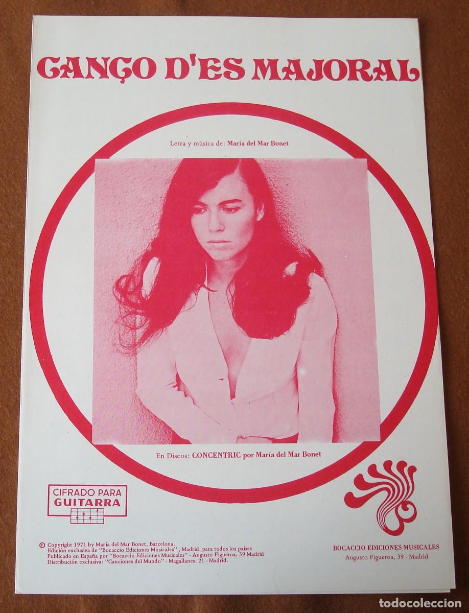 Partituras musicales: Mar&iacute;a Del Mar Bonet : Can&ccedil;&oacute; d'es majoral - Edici&oacute;n original 1971 Ediciones Musicales Bocaccio
