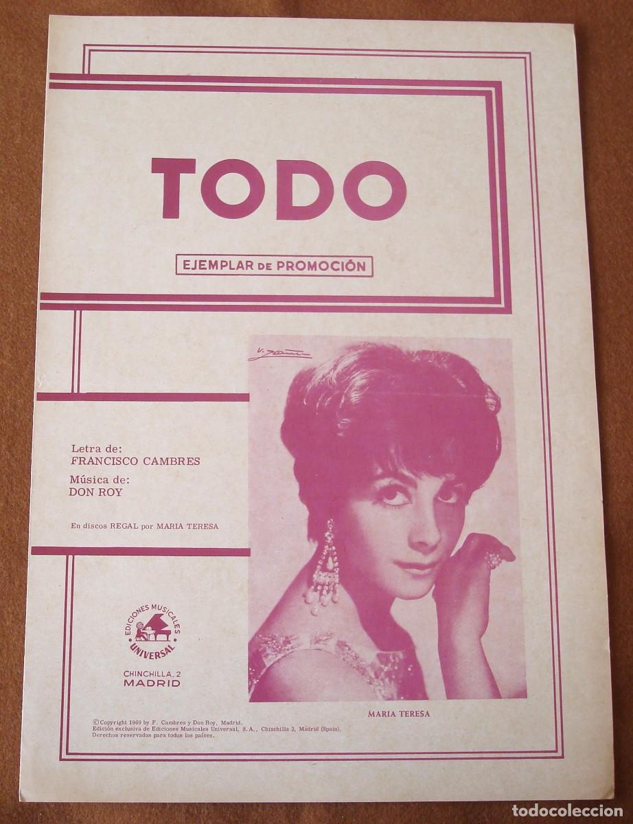 Partituras musicales: Mar&iacute;a Teresa : Todo - Edici&oacute;n promocional original 1969 Ediciones musicales Universal