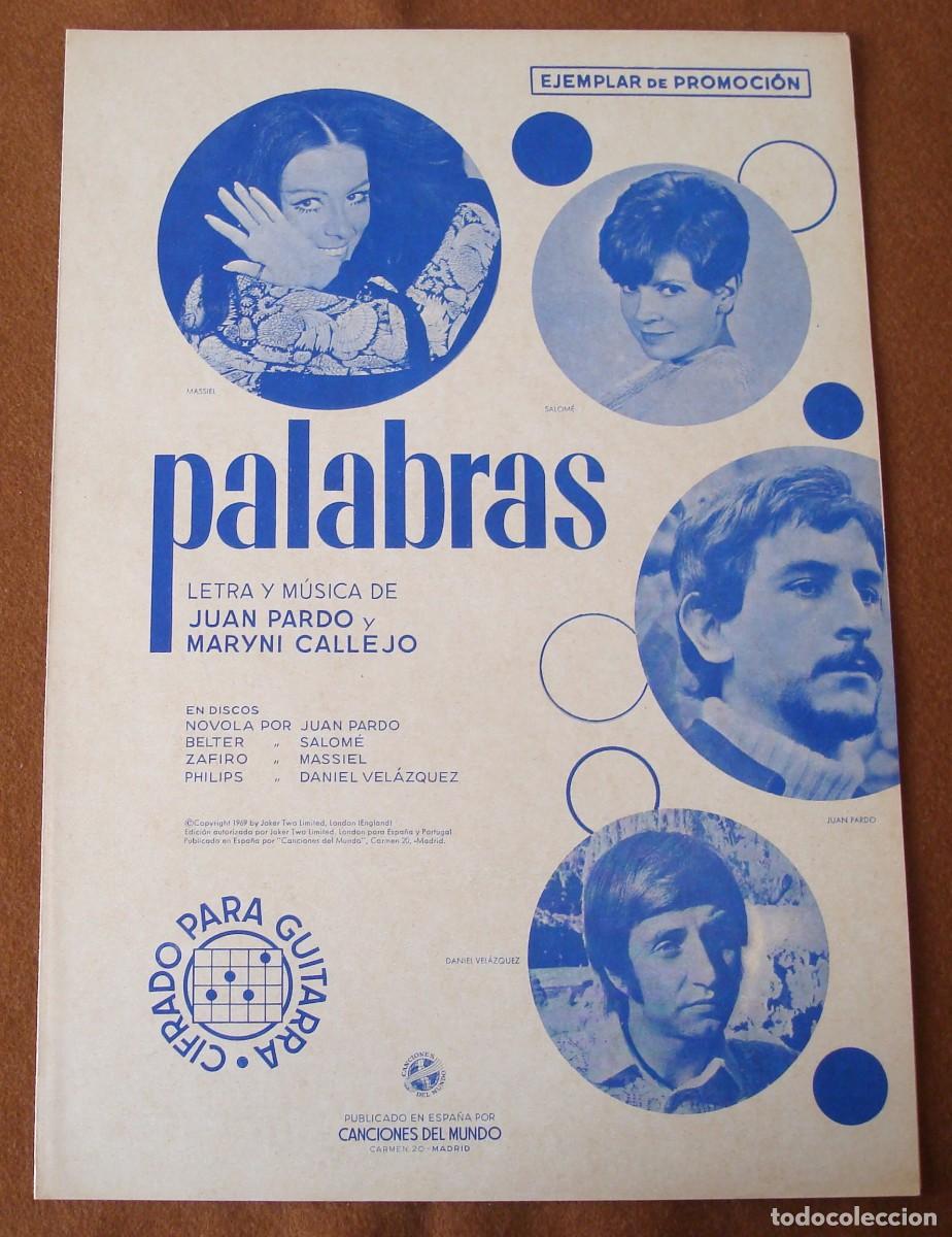 Partituras musicales: Massiel : Palabras - Edici&oacute;n promocional original 1969 Canciones Del Mundo - Juan Pardo Salom&eacute;
