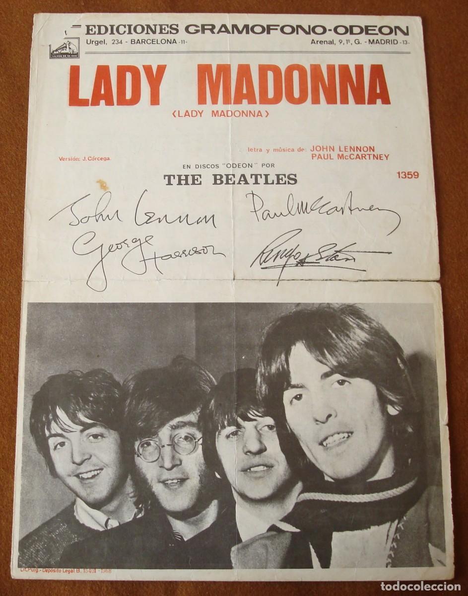 Partituras musicales: The Beatles : Lady Madonna - Edici&oacute;n original 1968 Ediciones Gram&oacute;fono Odeon