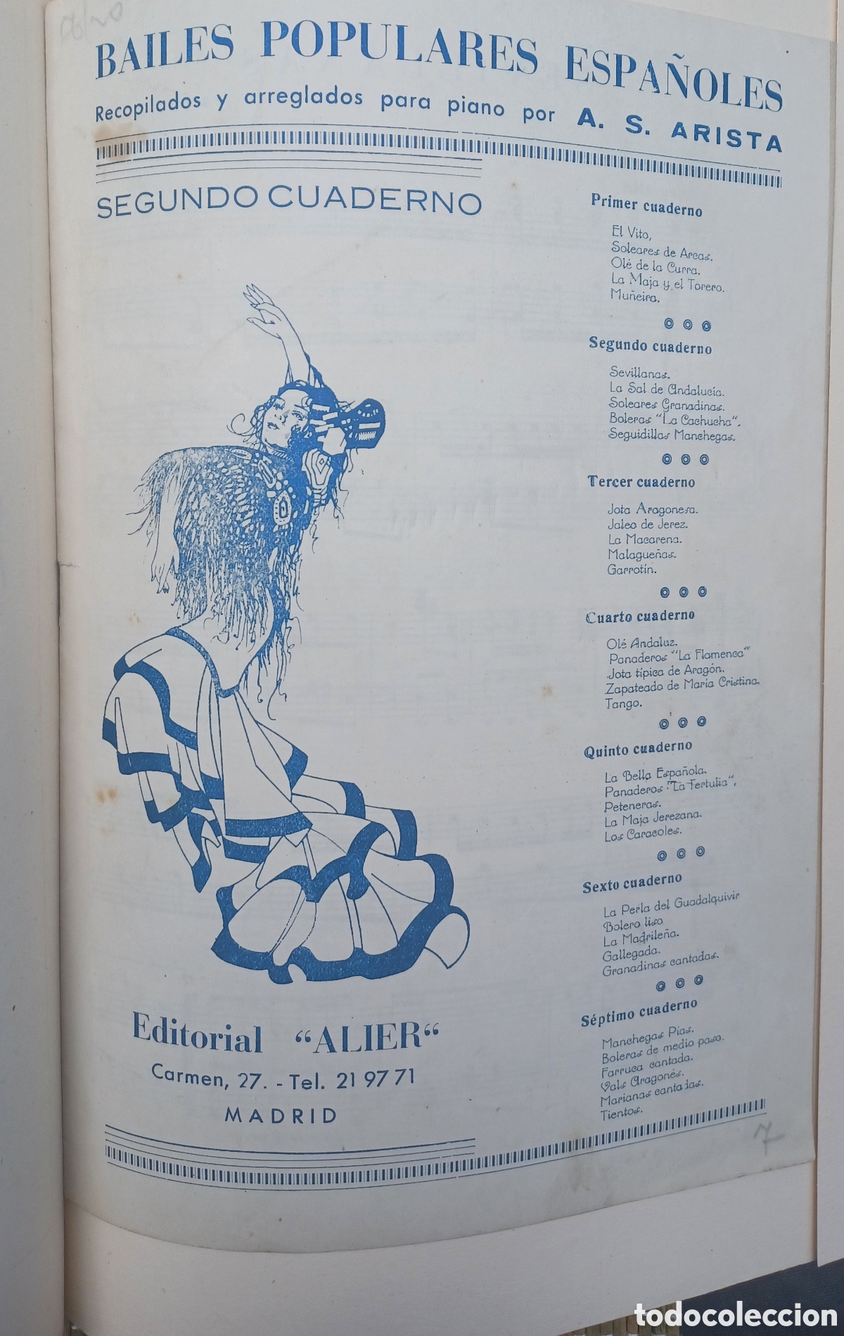 Partituras musicales: Colecci&oacute;n de Bailes Populares Espa&ntilde;oles&raquo;, por As. Arista. segundo cuaderno