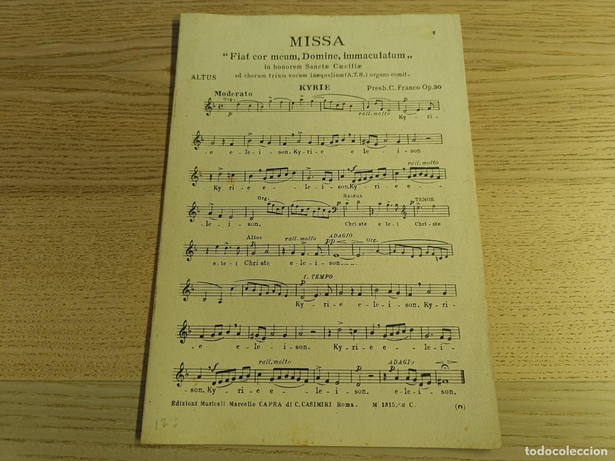 Partituras musicales: Partitura &rdquo;Missa Fiat Cor Meum, Domine, Immaculatum&rdquo; Op. 30. Presb. C Franco. Torino 1951