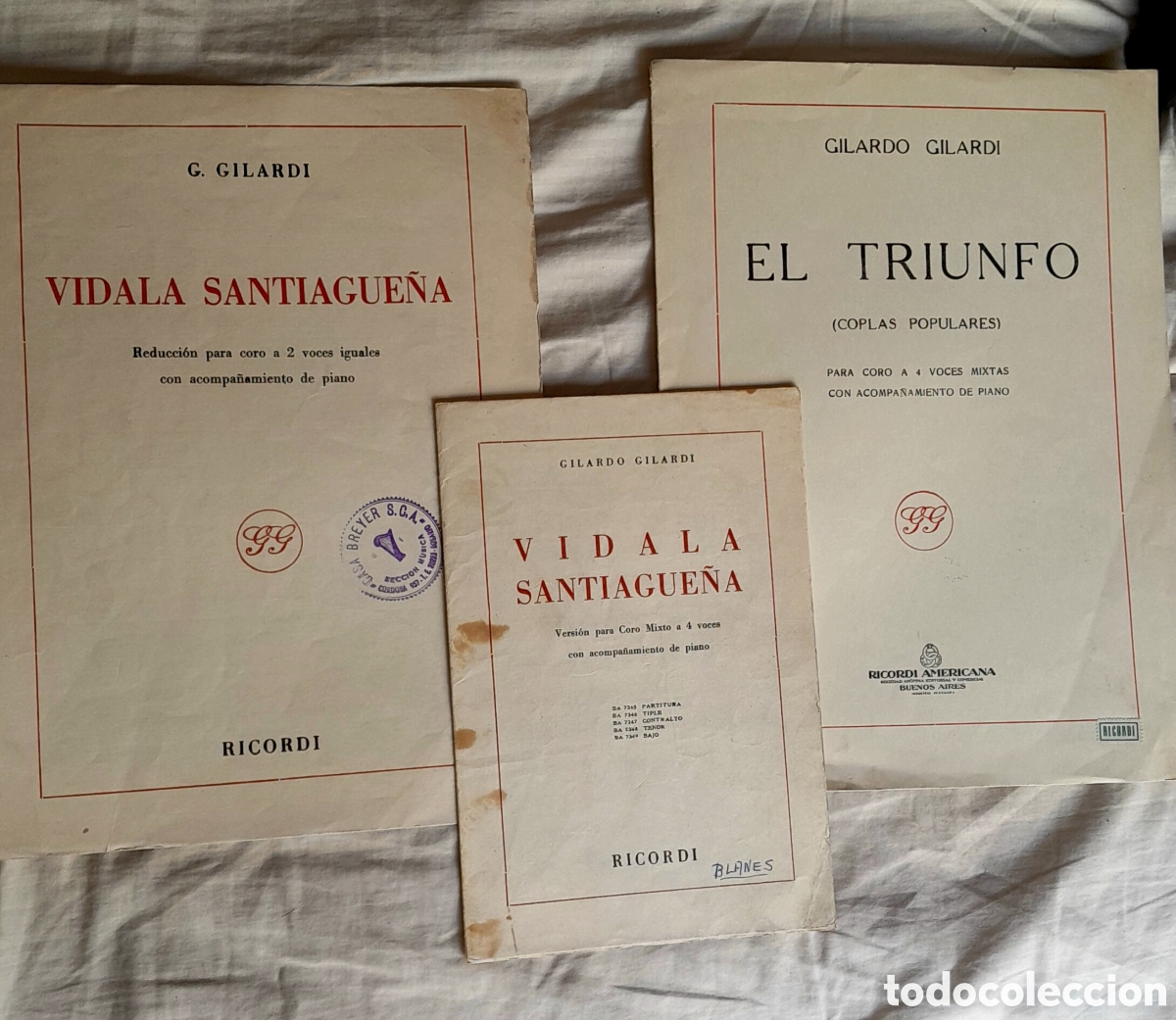 Partituras musicales: Gilardo Gilardl. El triunfo. Vidala santiague&ntilde;a. Coplas populares, coro y 2/4 voces, piano.