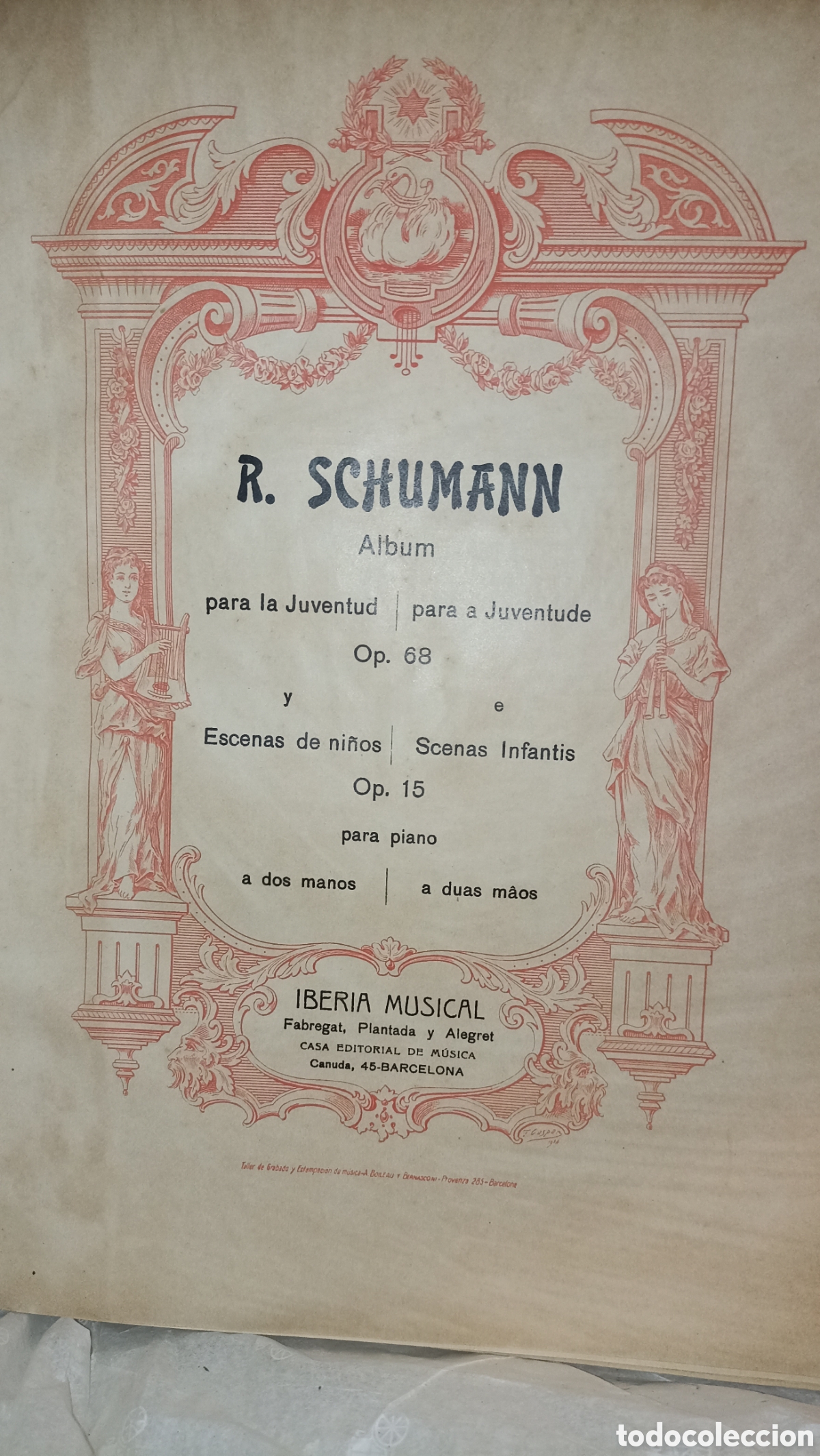 Partituras musicales: Antiguo Libro Partituras Piano (c. 1900) - Schumann Op. 68 y Op. 15 / Oberturas Universal Edition