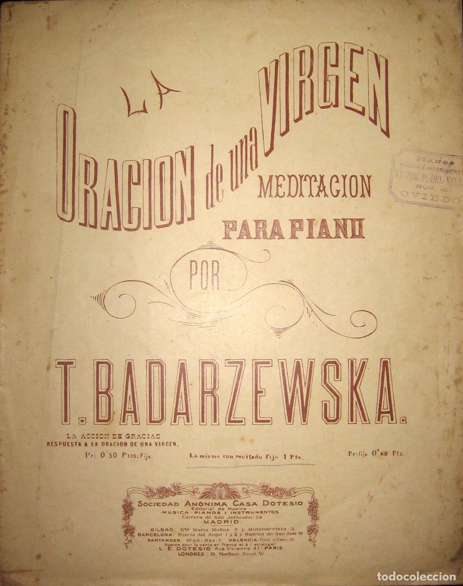 Partituras musicales: ANTIGUA PARTITURA DE LA ORACI&Oacute;N DE UNA VIRGEN, DE T. BADARZEWSKA. CASA DOTESIO, MADRID.