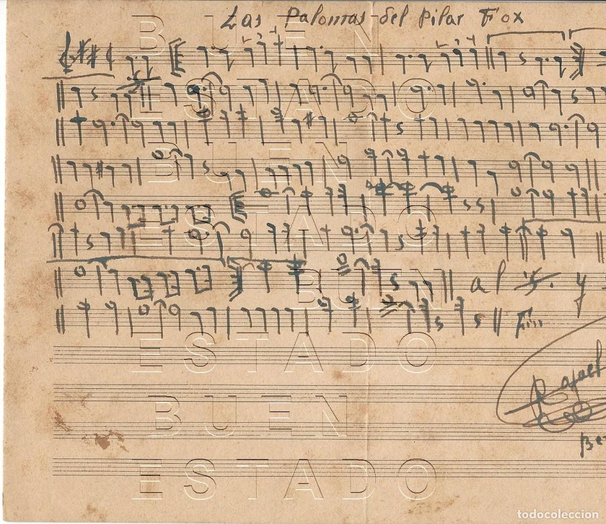 Partituras musicales: BERLANGA BADAJOZ LAS PALOMAS DEL PILAR RAFAEL TEJADO PARTITURA MANUSCRITA LO QUE VES DIPTICO LM61