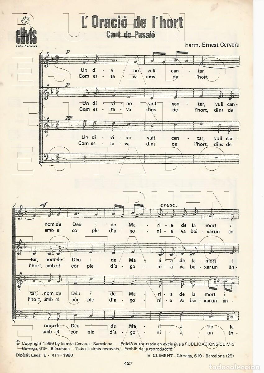 Partituras musicales: ERNEST CERVERA L'ORACIO DE L'HORT 2 PGS PARTITURA M57
