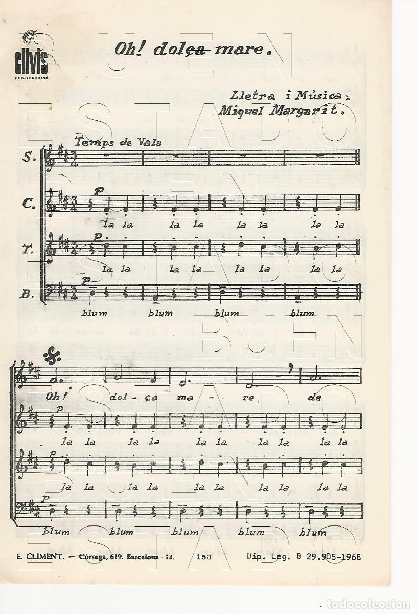 Partituras musicales: MIQUEL MARGARIT OH DOL&Ccedil;A MARE 4 PGS PARTITURA ANTIGUA U20