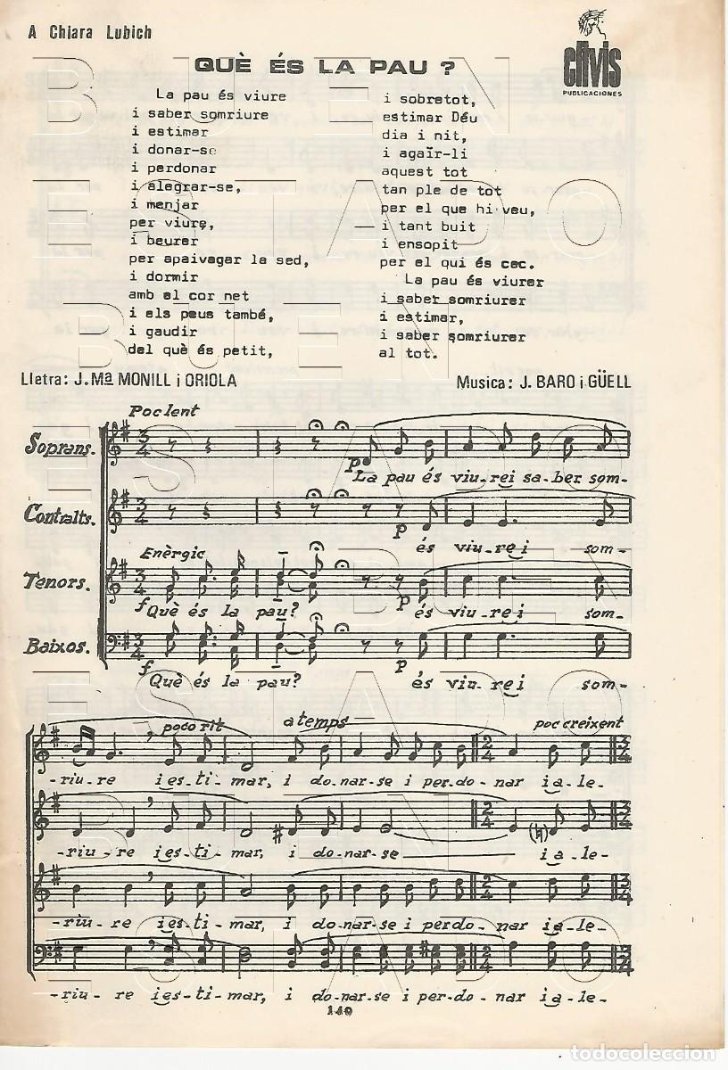 Partituras musicales: J BARO I GUELL J M&ordf; MONILL I ORIOLA QUE ES LA PAU? 4 PGS PARTITURA ANTIGUA U72