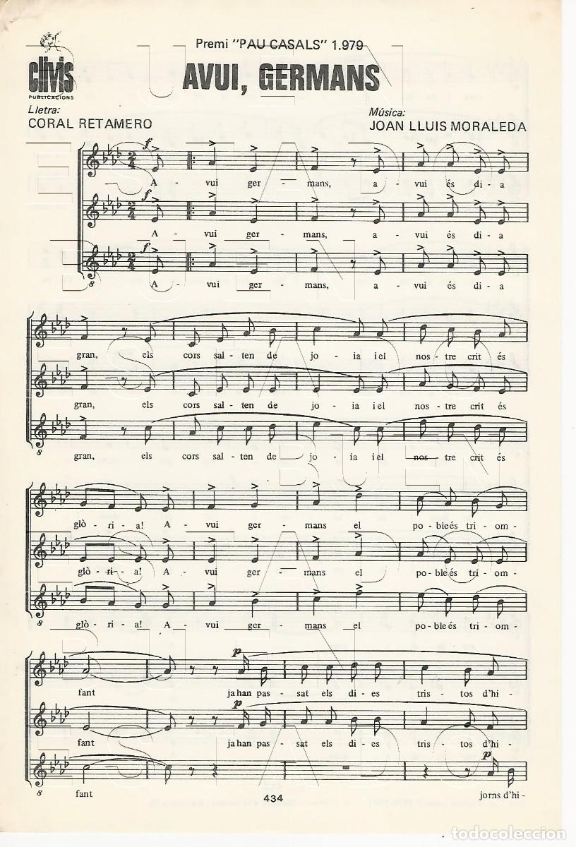 Partituras musicales: CORAL RETAMERO JOAN LLUIS MORALEDA AVUI GERMANS 1 HOJA PARTITURA ANTIGUA U77