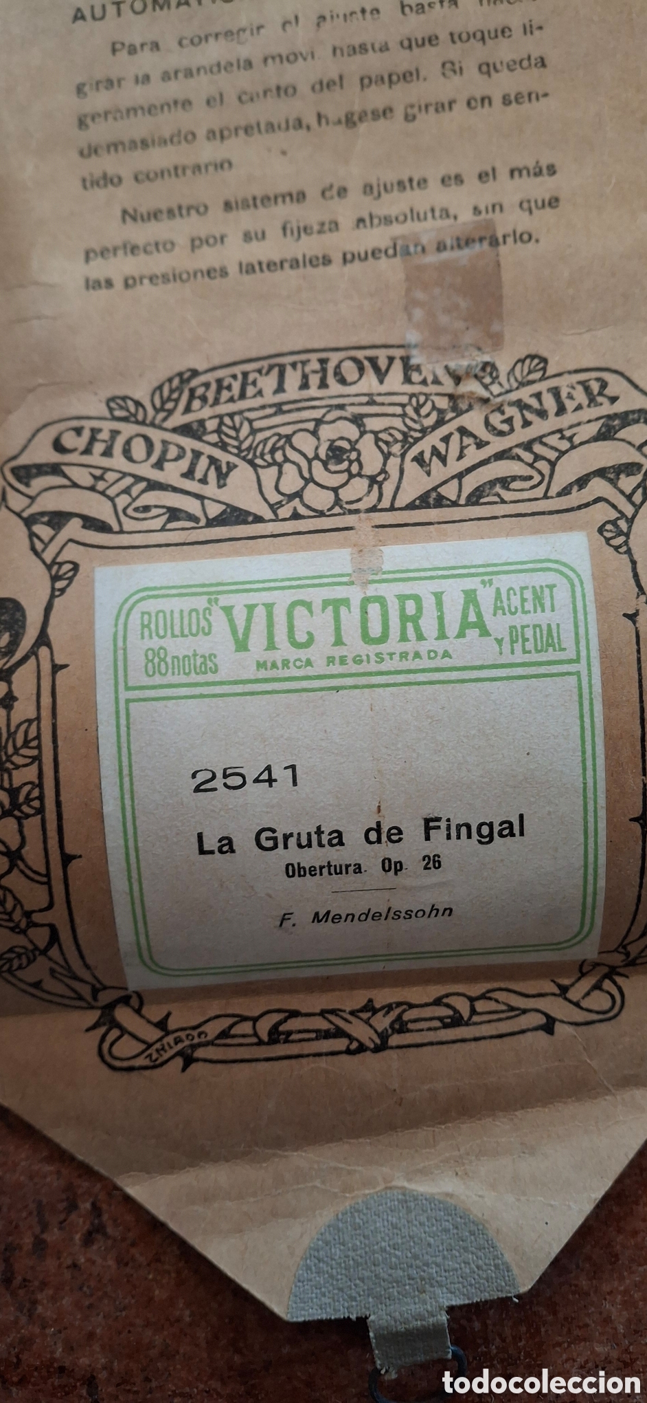 Partituras musicales: Rollo de Pianola Antiguo Victoria 88 Notas Ref. 2541 &ndash; La Gruta de Fingal (Obertura Op. 26 / F. Mend