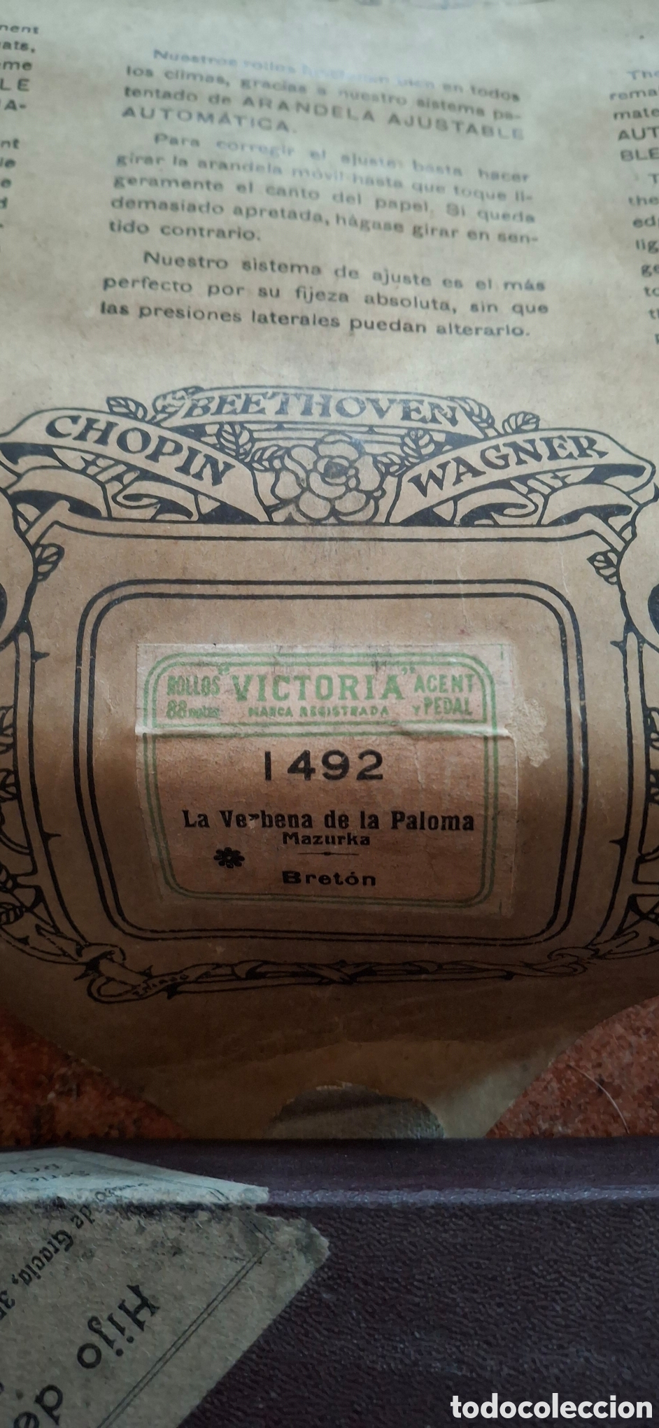 Partituras musicales: Rollo de Pianola Marca Victoria N&ordm; 1492 - La Verbena de la Paloma (Mazurka) - Bret&oacute;n