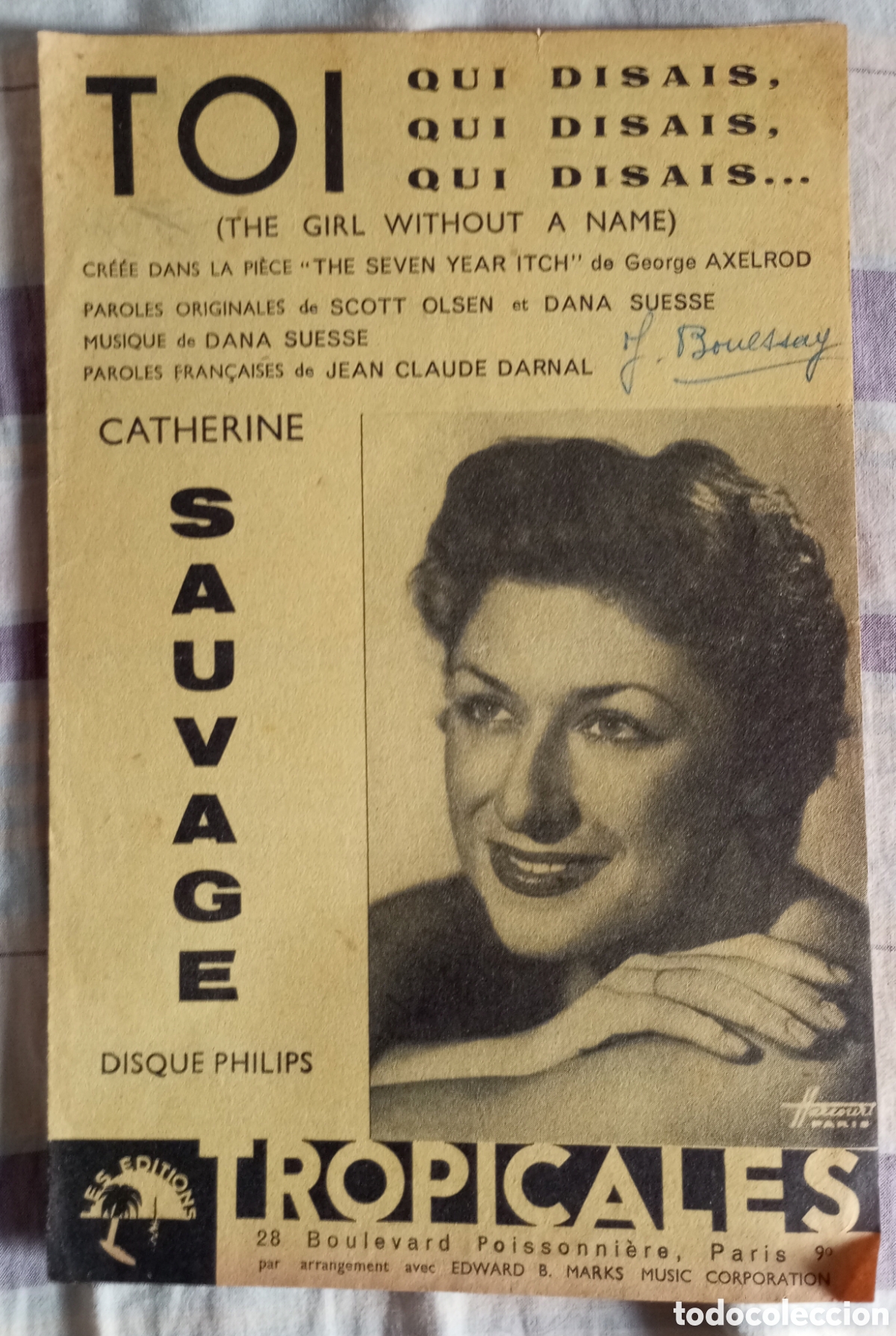 Partiture musicali: Partituras canci&oacute;n toi qui disais the girl without a name catherine sauvage