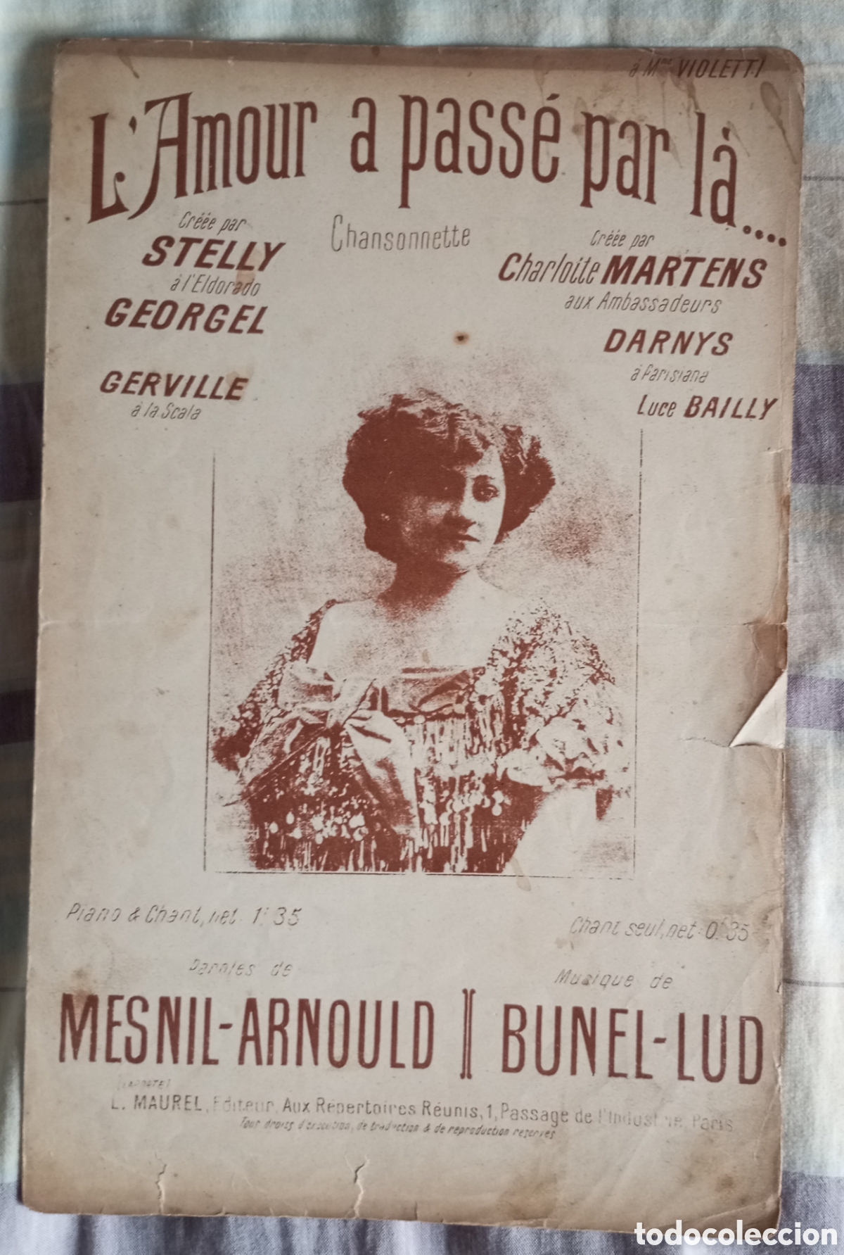 Partitions Musicales: Antigua partitura de la canci&oacute;n L'amour a pass&eacute; par l&aacute;...