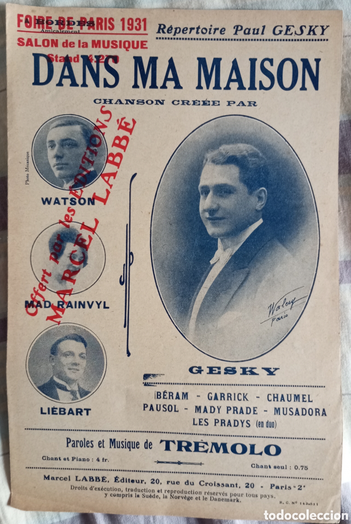 Partituras musicales: Partitura dans ma maison paul gesky Tremolo a&ntilde;o 1931