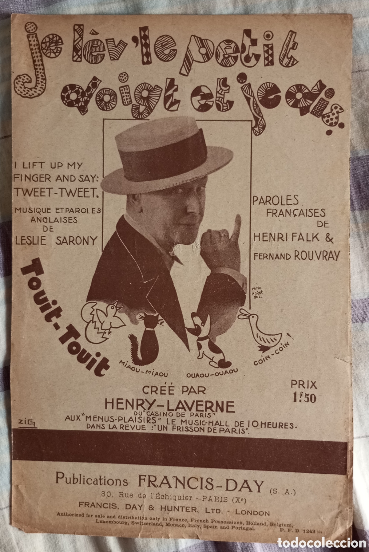 Partituras musicales: Partitura de la canci&oacute;n je l&eacute;v'le petit doigt et Jedis henry-laverne a&ntilde;o 1930