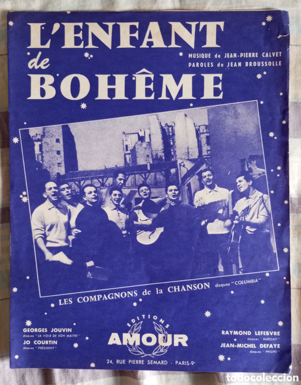 Partituras musicales: Partitura de la canci&oacute;n l'enfant de boheme les compagno s de la chanson a&ntilde;o 1961