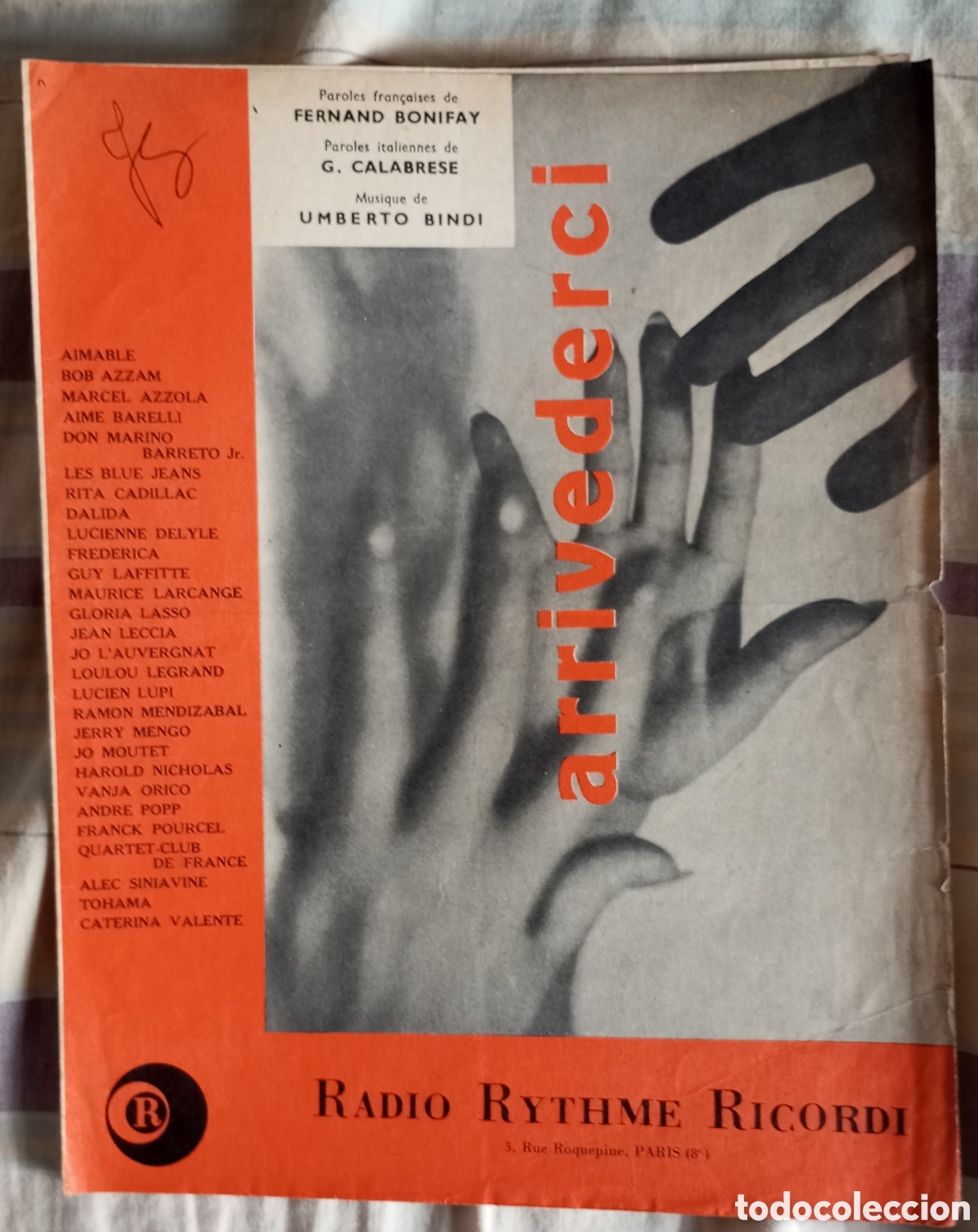 Partituras musicales: Partitura de la canci&oacute;n arrivederci del a&ntilde;o 1959