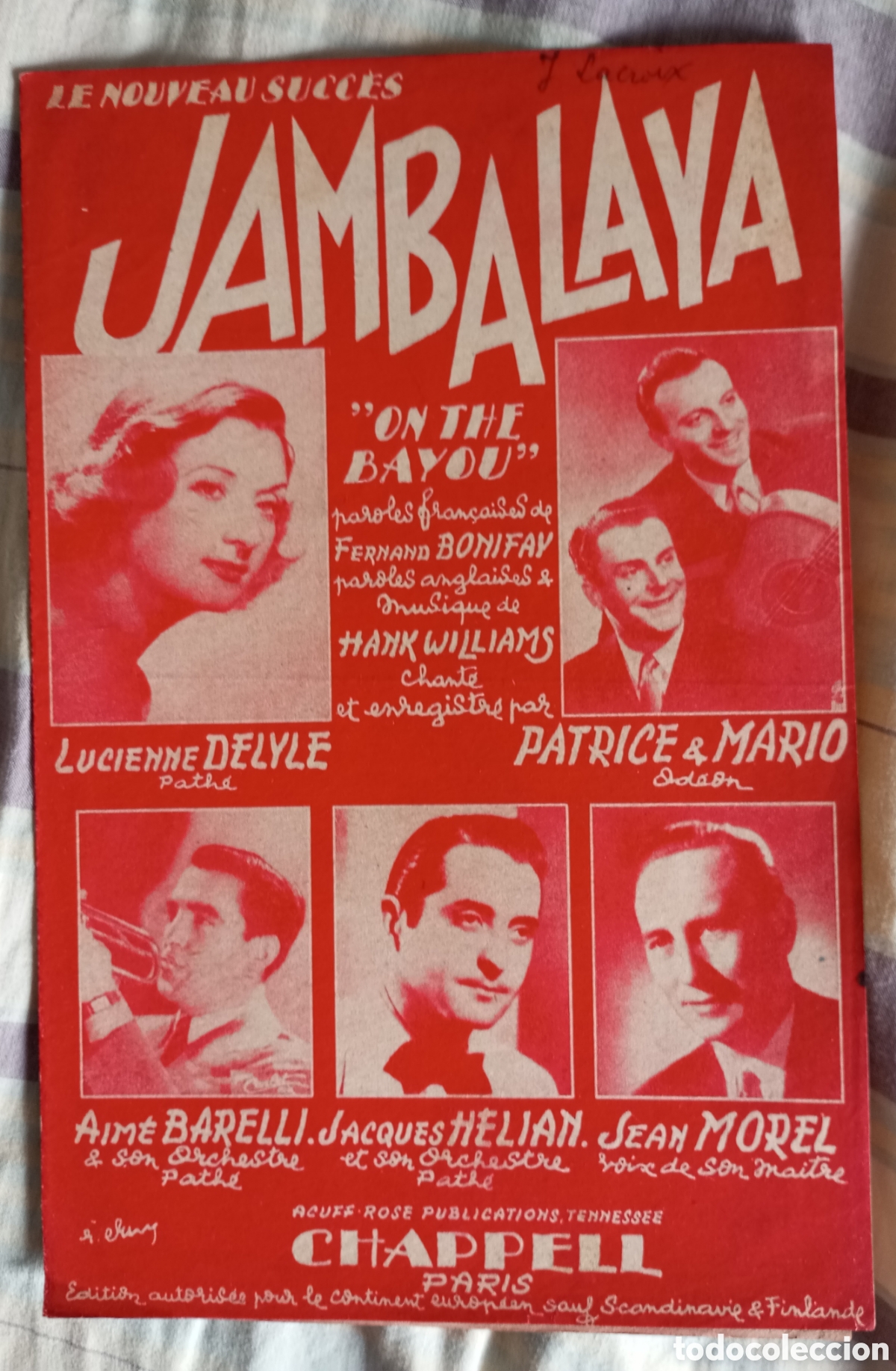 Partituras musicales: Partitura de la canci&oacute;n jambalaya fotos de int&eacute;rpretes 1952