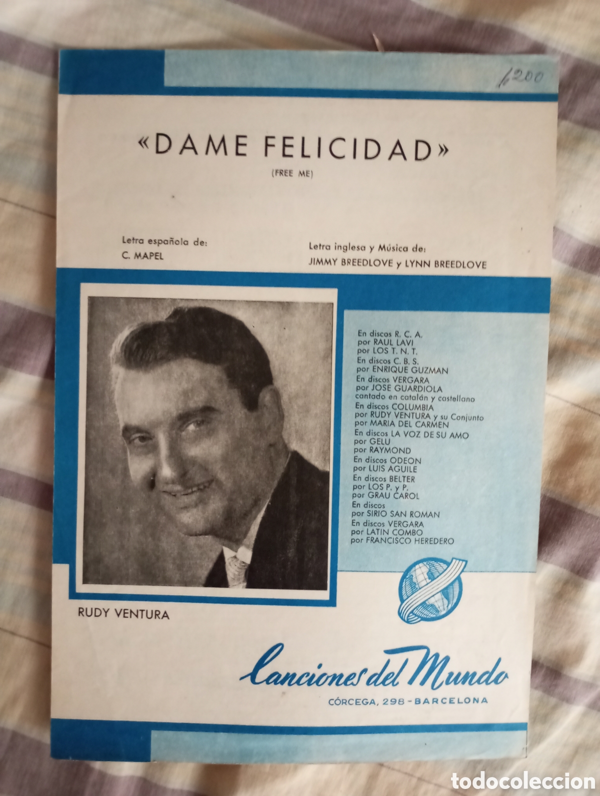 Partituras musicales: Partitura de la canci&oacute;n Dame felicidad Rudy Ventura canciones del mundo 1963