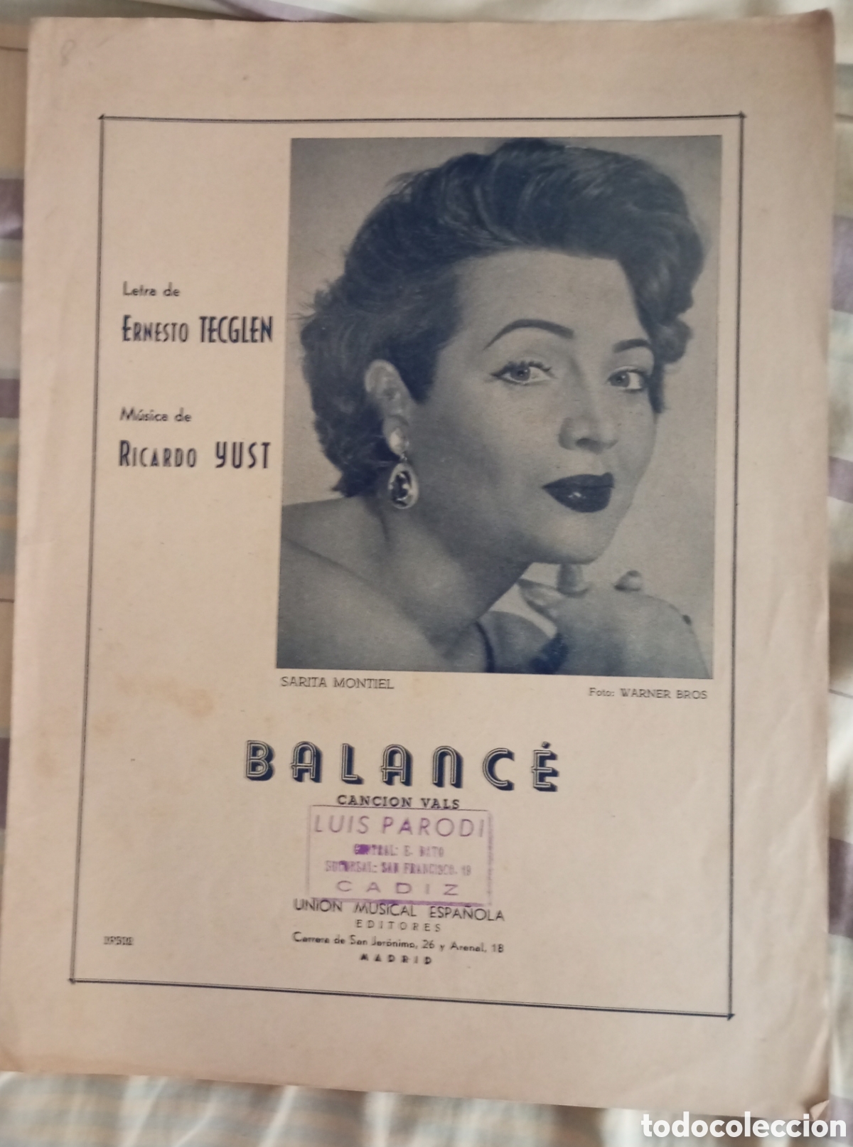Partituras musicales: Partitura de la canci&oacute;n Balanc&eacute; de Tecglen y Yuste 1957