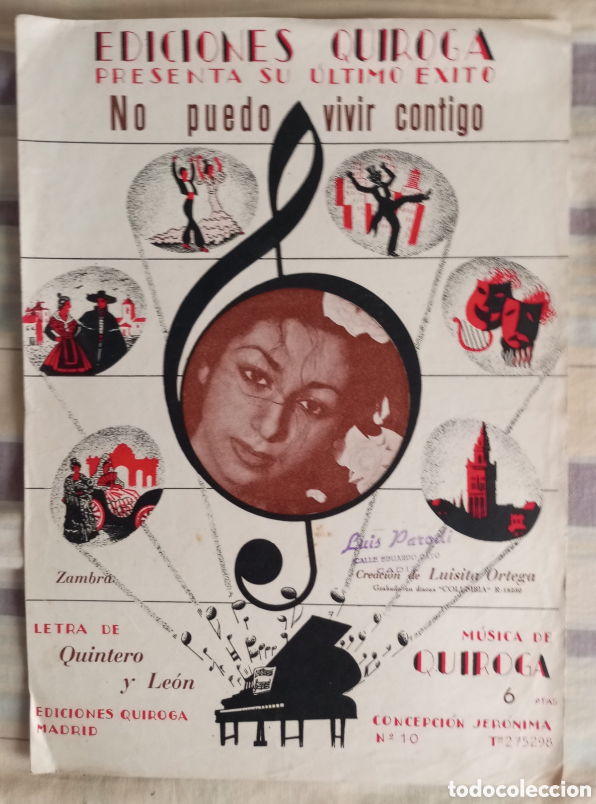 Partituras musicales: Partitura de la canci&oacute;n no puedo vivir contigo de Luisita Ortega de ediciones Quiroga 1952