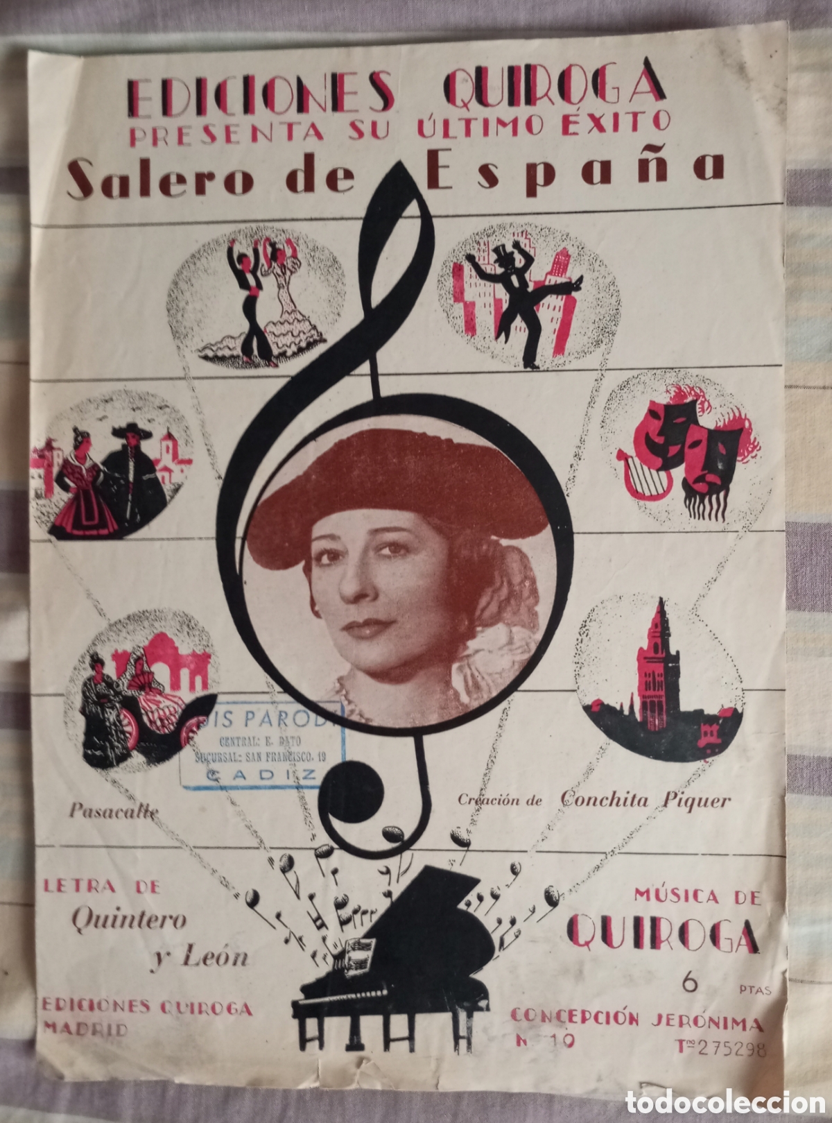 Partituras musicales: Partitura de la canci&oacute;n salero de Espa&ntilde;a de Conchita Piquer ediciones Quiroga 1954