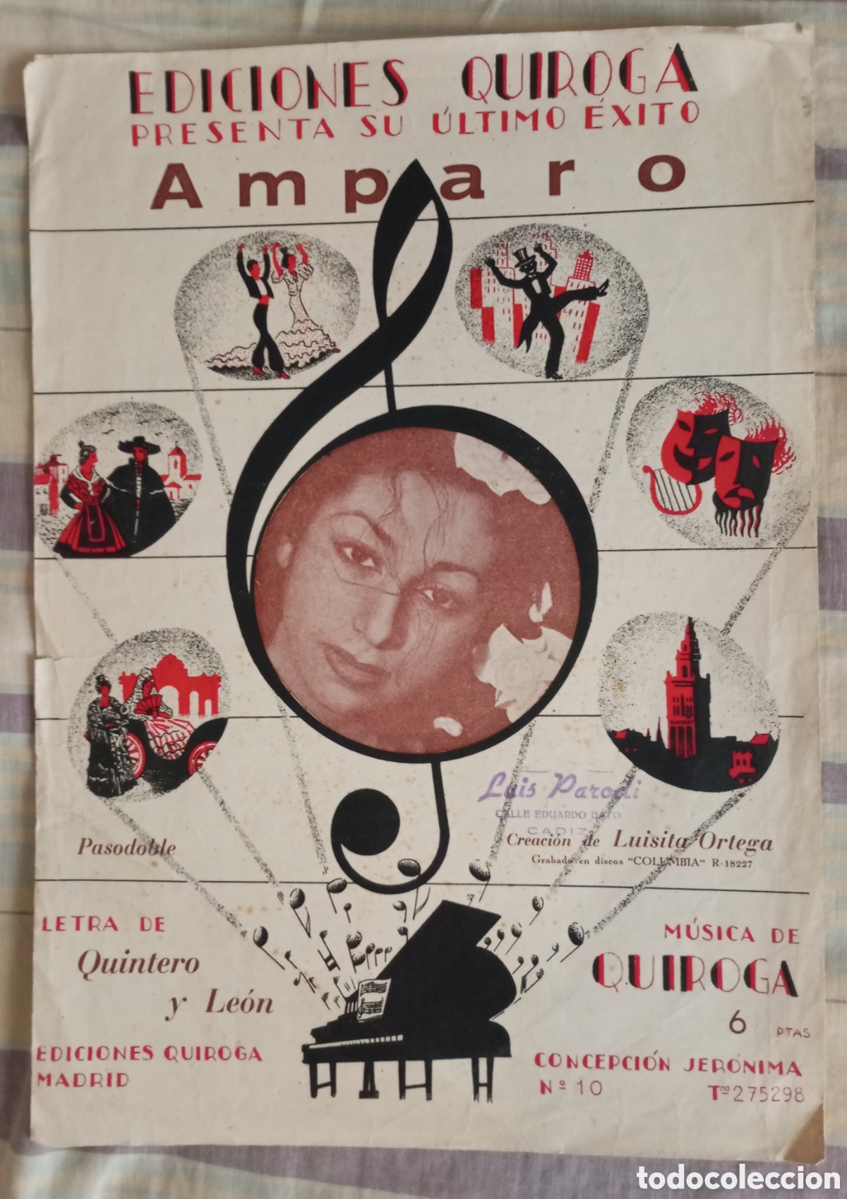 Partituras musicales: Partitura de la canci&oacute;n Amparo de Luisita Ortega ediciones Quiroga a&ntilde;o 1952