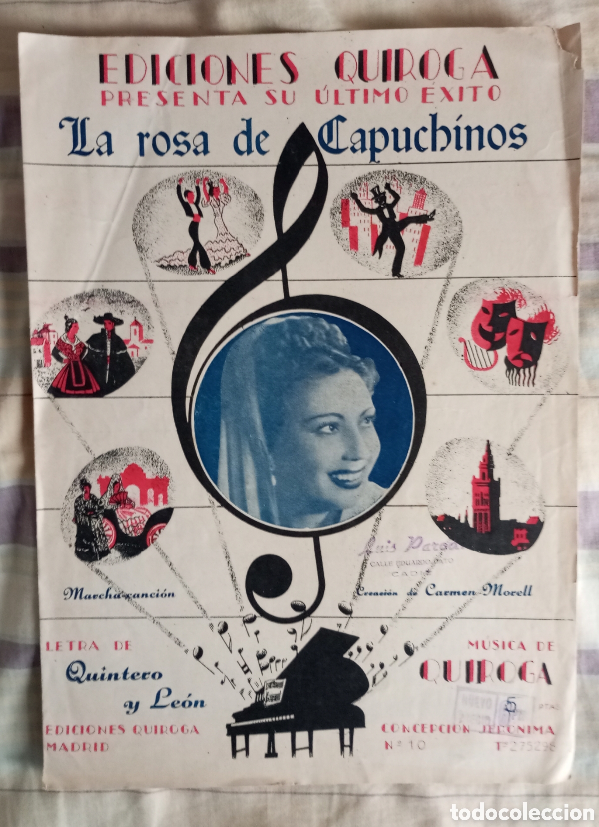 Partituras musicales: Partitura de la canci&oacute;n La rosa de Capuchinos de Carmen Morell ediciones Quiroga