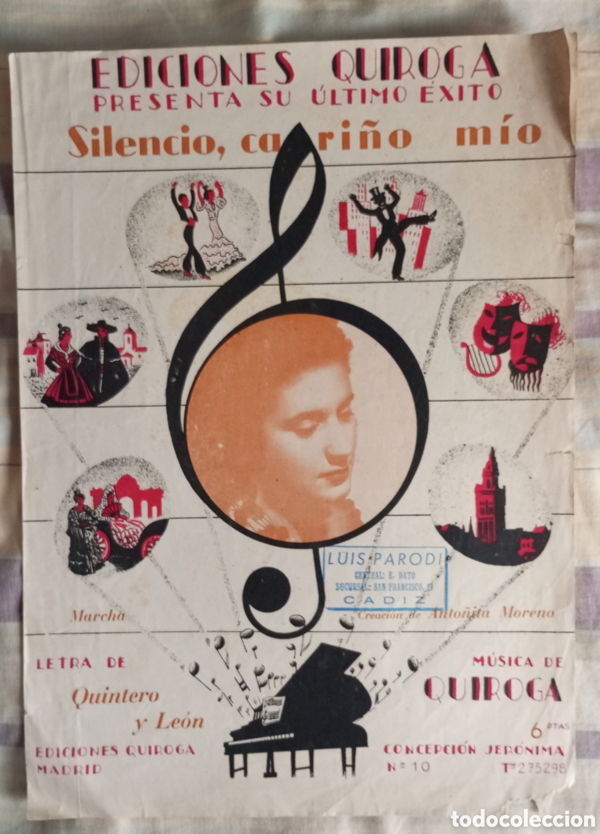 Partituras musicales: Partitura de la canci&oacute;n Silencio,cari&ntilde;o m&iacute;o de Anto&ntilde;ita Moreno ediciones Quiroga