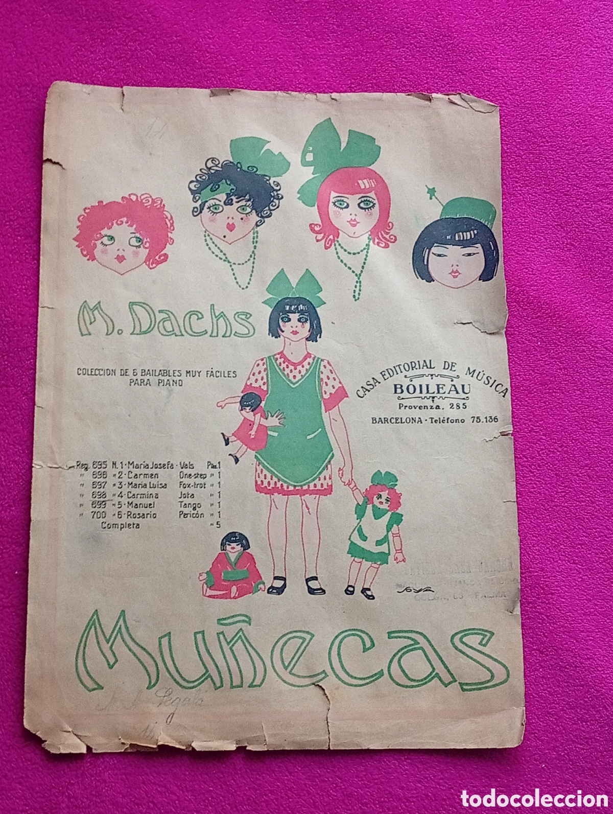 Partituras musicales: Partitura antigua para piano M.Dachs , editorial Boileau, MU&Ntilde;ECAS