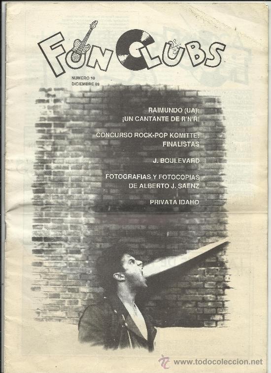 Riviste di musica: REVISTAL MUSICAL ROCK  MADRID 1988 N&ordm; 10 FUN CLUB EDITADA SN MATEO 6 Y KOMITE  15 PG