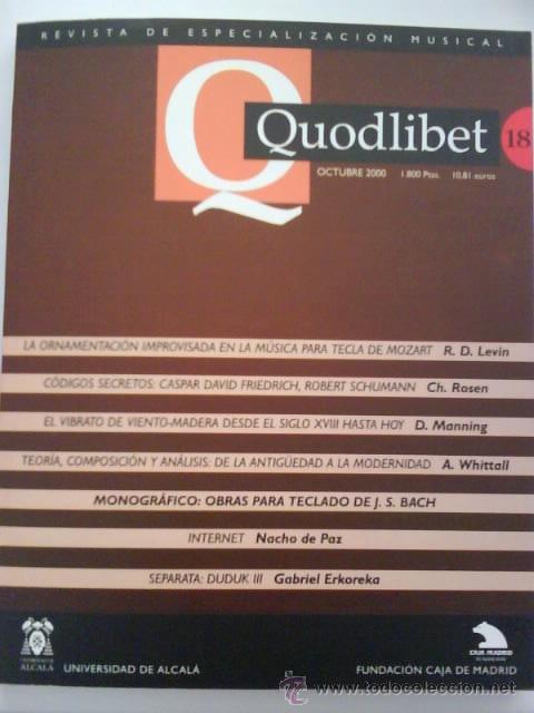 Revista Quodlibet Nº 18 Articulos De Investig Buy Old Music Magazines Manuals And Courses At Todocoleccion