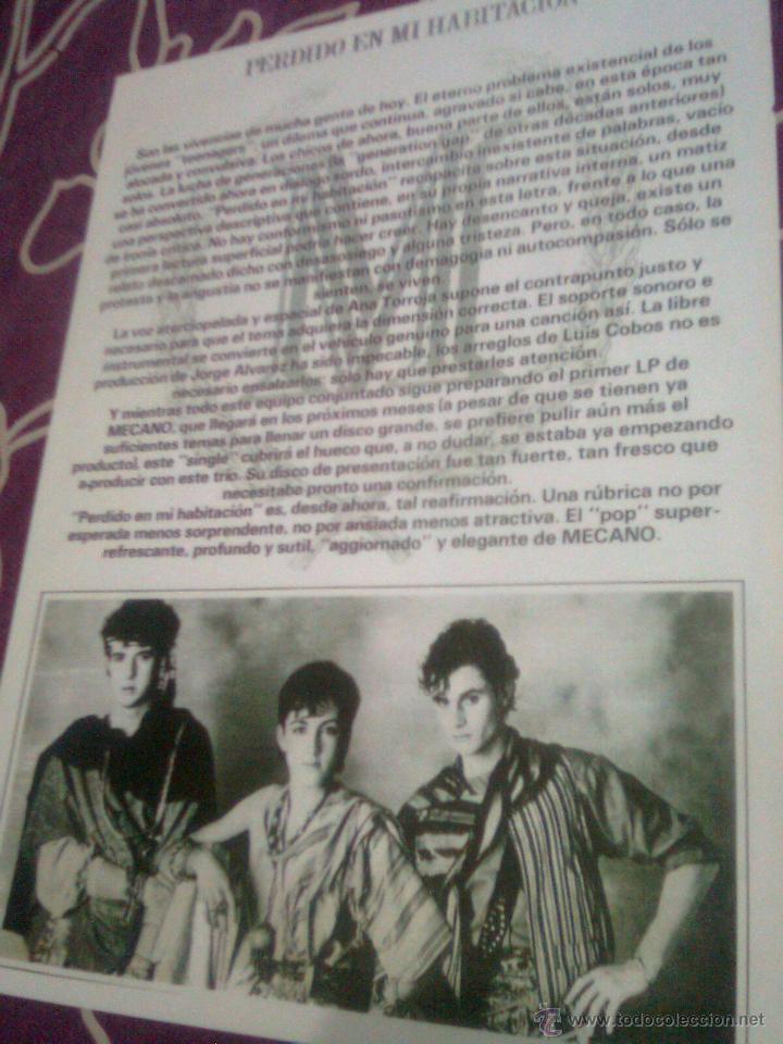 Revistas de m&uacute;sica: Mecano - Hoja promocional Perdido en mi habitaci&oacute;n 1981 - Reproduccion 2011