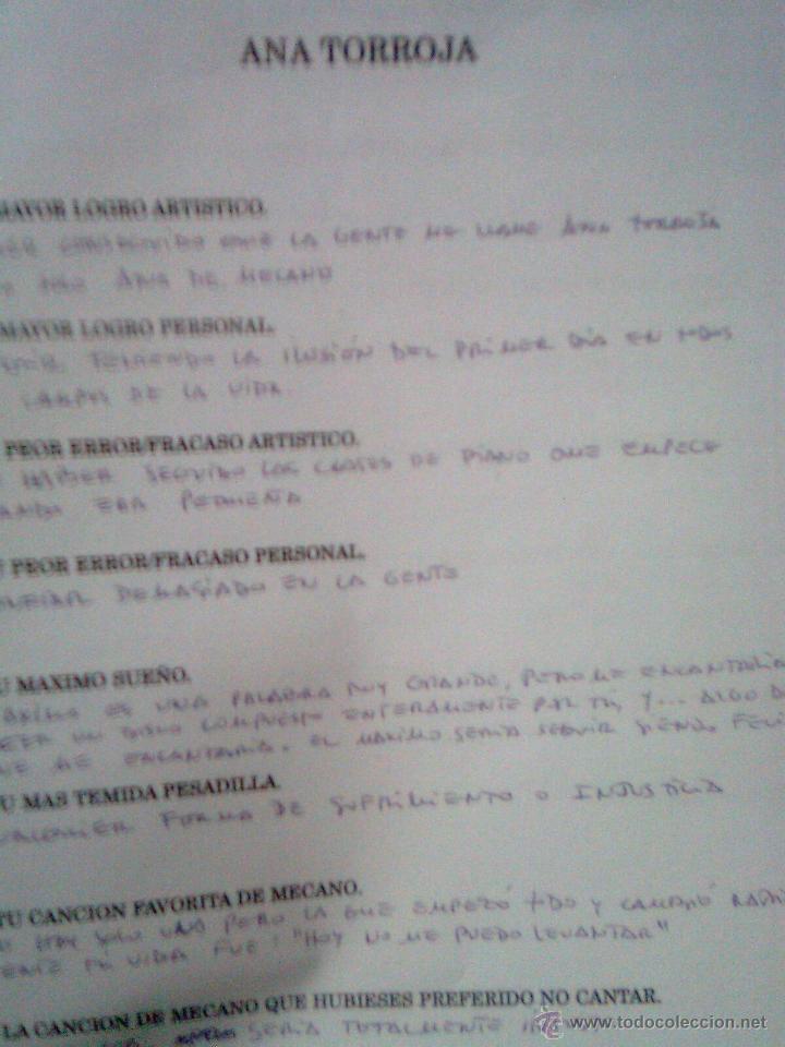 Revistas de m&uacute;sica: Mecano - Entrevista Facsimil manuscrito - Reproduccion 2011