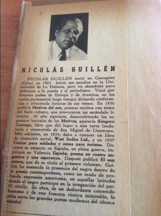 Revistas de música: Libro El Son Entero de Nicolás Guillén. Editorial Losada, Buenos Aires 1952 - Foto 2 - 50716119